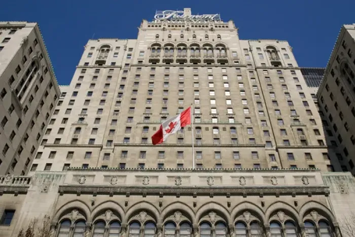 Framed Print : Canada, Ontario, Toronto. Close-up of Fairmont Royal York Hotel flying the Canadian flag