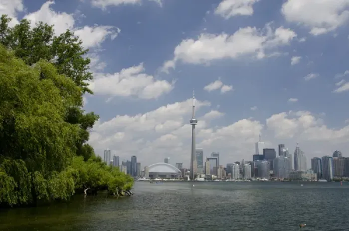 Framed Print : Canada, Ontario, Toronto. Lake Ontario city skyline view of the iconic CN Tower