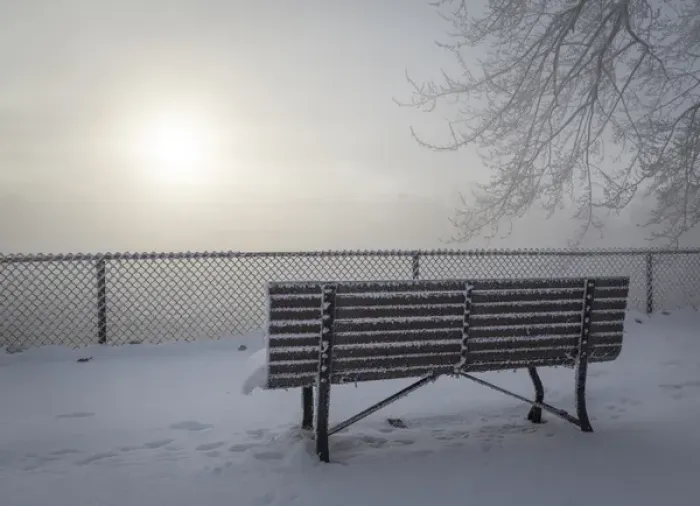 Framed Print : Canada, Ottawa, Ottawa River. Fog-shrouded winter scene
