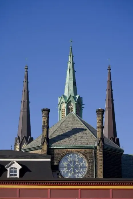 Framed Print : Canada, Prince Edward Island, Charlottetown. St. Dustan Basilica spires