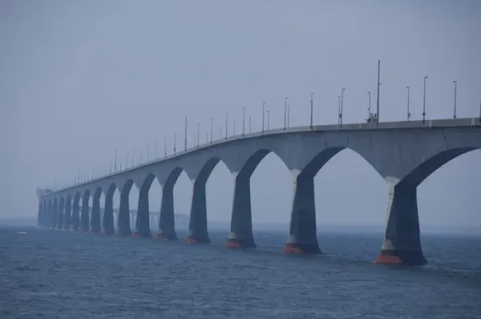 Framed Print : Canada, Prince Edward Island. Confederation Bridge over Northumberland Strait