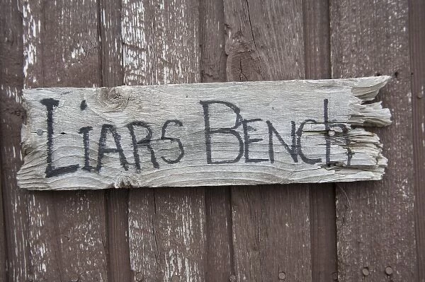 Canada, Prince Edward Island, Covehead Bay. Sign for the Liars Bench at Covehead Bay Harbor