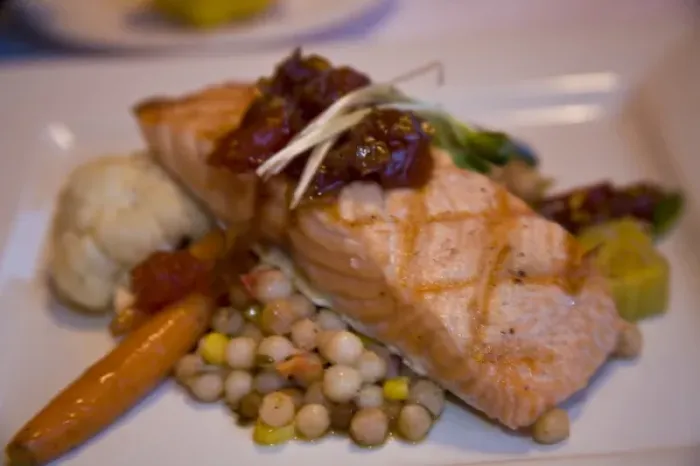 Framed Print : Canada, Prince Edward Island. Grilled Salmon plate