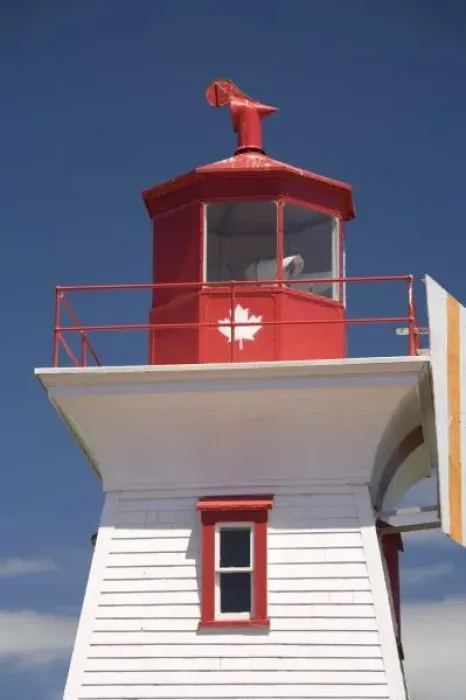 Framed Print : Canada, Prince Edward Island, Victoria. Lighthouse with Maple leaf