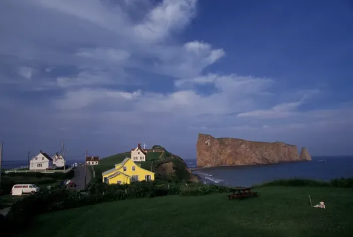 Framed Print : Canada, Quebec, Gaspe. Town of Perce, Perce Rock Framed Print : Canada, Quebec, Gaspe. Town of Perce, Perce Rock