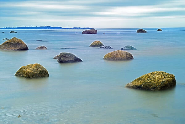 Canada, Quebec, Gulf of St. Lawrence. Rocks along the shoreline