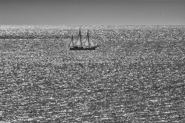 Canada, Quebec, L Anse-Pleureuse. Sailboat on Gulf of St. Lawrence