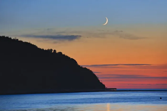 Framed Print : Canada, Quebec, Mont-Louis. Crescent moon sunrise on Gulf of St. Lawrence Framed Print : Canada, Quebec, Mont-Louis. Crescent moon sunrise on Gulf of St. Lawrence