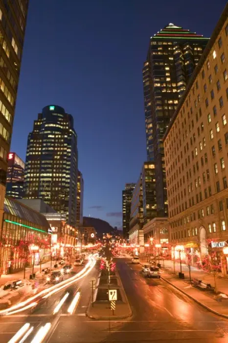 Framed Print : Canada-Quebec-Montreal: Avenue McGill College with Christmas Decorations / Evening Framed Print : Canada-Quebec-Montreal: Avenue McGill College with Christmas Decorations / Evening