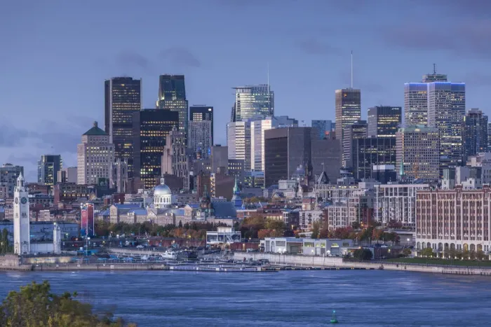 Framed Print : Canada, Quebec, Montreal. Elevated city skyline from the St. Lawrence River Framed Print : Canada, Quebec, Montreal. Elevated city skyline from the St. Lawrence River