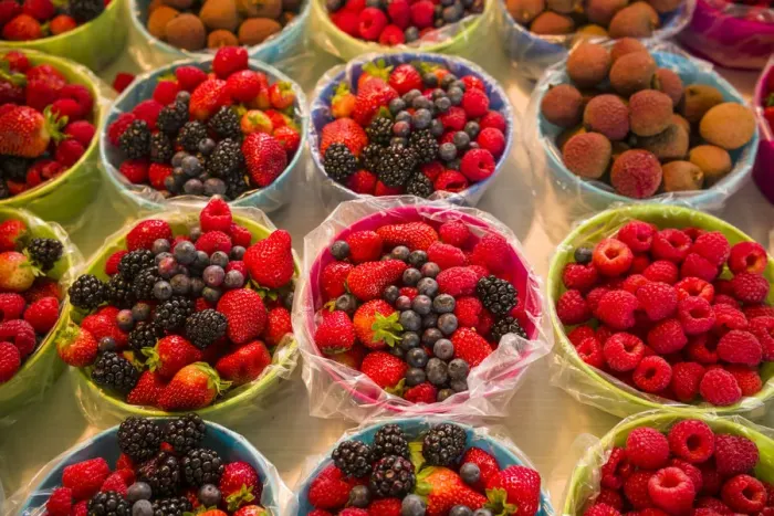 Framed Print : Canada, Quebec, Montreal. Little Italy, Marche Jean Talon Market, berries