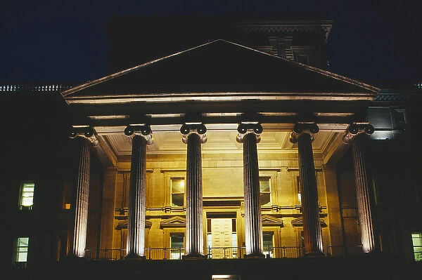 Canada, Quebec, Montreal, Montreal, building with corinthian columns at night