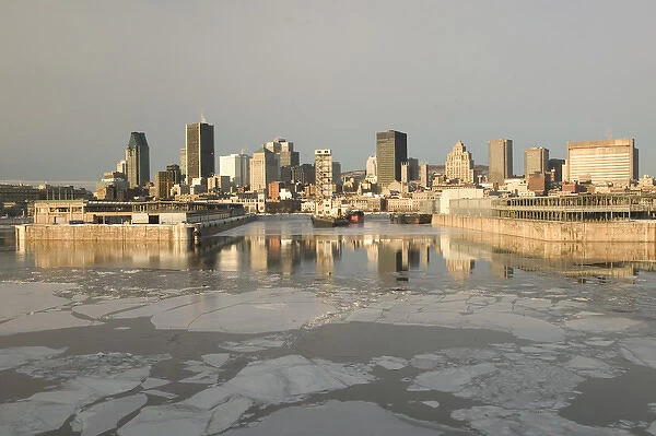 Canada-Quebec-Montreal: Morning City View in Winter of Old Port Area & Downtown