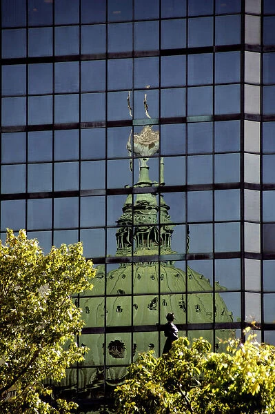 Canada, Quebec, Montreal. Reflection of Mary Queen of the World Cathedral dome (aka