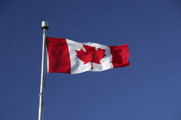 Canada, Quebec, Quebec City. Canadian flag. IMAGE RESTRICTED: Not available to US