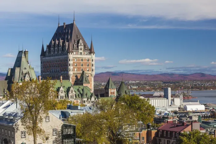 Framed Print : Canada, Quebec, Quebec City. Elevated skyline with Chateau Frontenac hotel