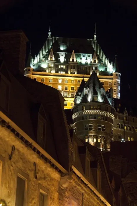 Framed Print : Canada, Quebec, Quebec City. Fairmont Chateau Frontenac with night lights