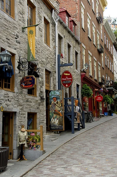 Canada, Quebec, Quebec City. Old Quebec, narrow shop lined streets. IMAGE RESTRICTED
