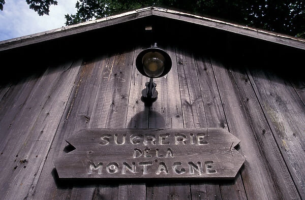 Canada, Quebec, Rigaud. Sucrerie de la Montaigne. 1900-era Maple Sugar Shack, sign