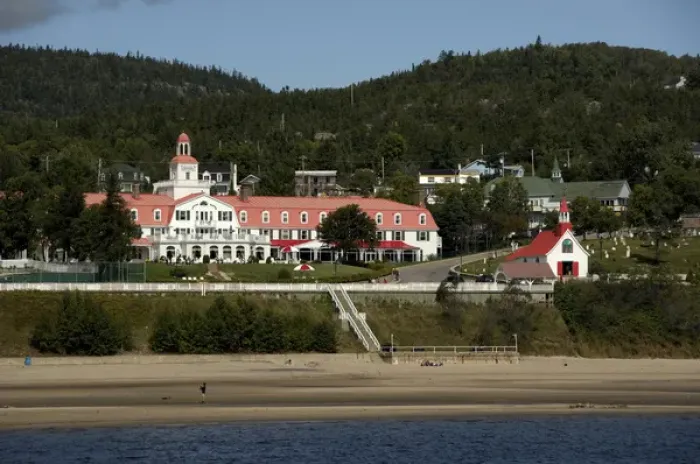 Framed Print : Canada, Quebec, Tadoussac. Historic red & white Hotel Tadoussac, c. 1864. IMAGE RESTRICTED Framed Print : Canada, Quebec, Tadoussac. Historic red & white Hotel Tadoussac, c. 1864. IMAGE RESTRICTED