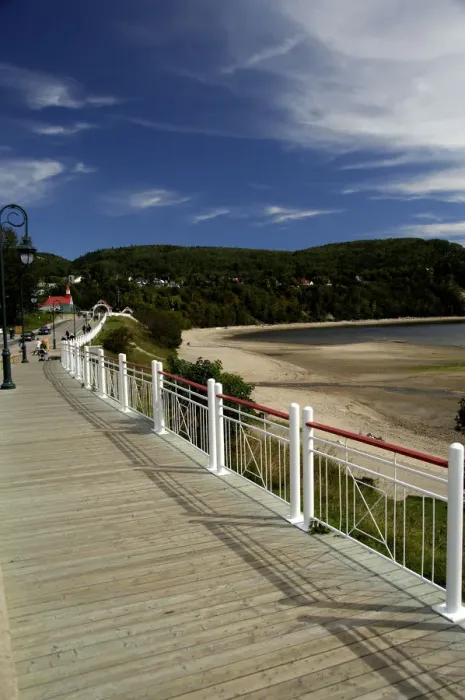 Framed Print : Canada, Quebec, Tadoussac. Scenic coastal boardwalk. IMAGE RESTRICTED: Not available