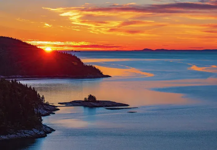 Framed Print : Canada, Quebec, Tadoussac. Sunrise along the Saguenay River