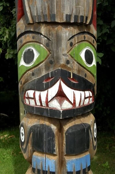 Canada, Quebec, Tadoussac. Typical Canadian totem pole. IMAGE RESTRICTED: Not available
