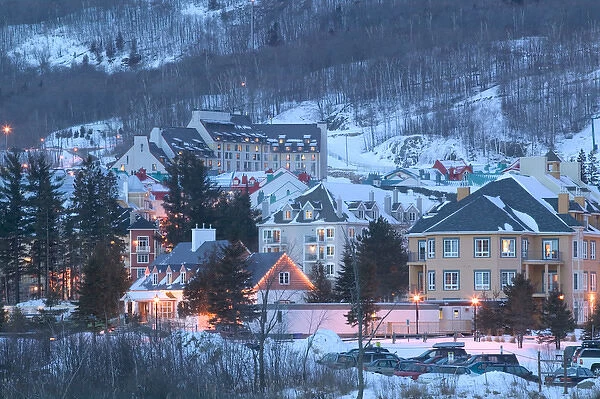 Canada-Quebec-The Laurentians: Mont Tremblant Ski Village-Ski Village View  /  Evening