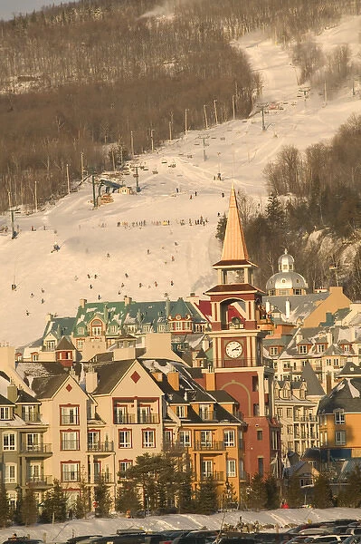 Canada-Quebec-The Laurentians: Mont Tremblant Ski Village-Village View  /  Sunset