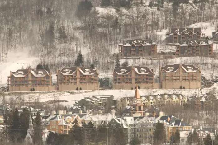 Framed Print : Canada-Quebec-The Laurentians: Mont Tremblant Ski Village-Daytime
