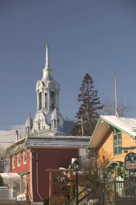 Framed Print : Canada-Quebec-The Laurentians: St. Sauveur des Monts, Town View with Town Church / Winter Framed Print : Canada-Quebec-The Laurentians: St. Sauveur des Monts, Town View with Town Church / Winter