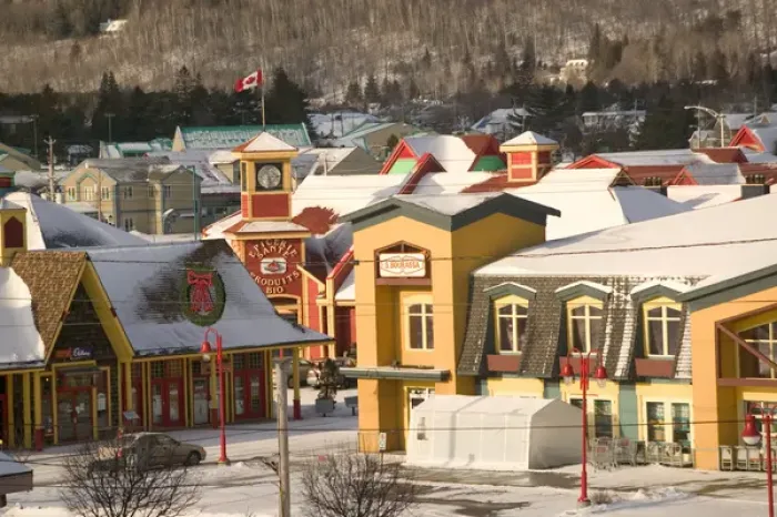 Framed Print : Canada-Quebec-The Laurentians: St. Sauveur des Monts, Shopping Village Detail / Winter Framed Print : Canada-Quebec-The Laurentians: St. Sauveur des Monts, Shopping Village Detail / Winter