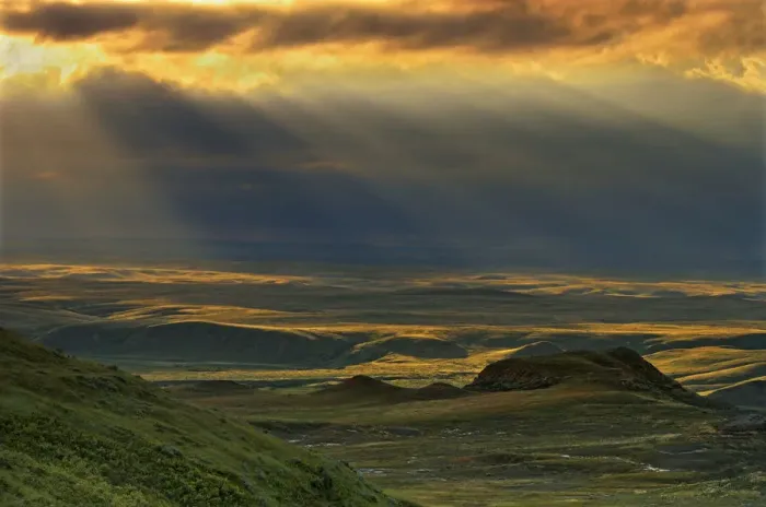 Framed Print : Canada, Saskatchewan, Grasslands National Park. Killdeer Badlands at sunset. Credit as Framed Print : Canada, Saskatchewan, Grasslands National Park. Killdeer Badlands at sunset. Credit as