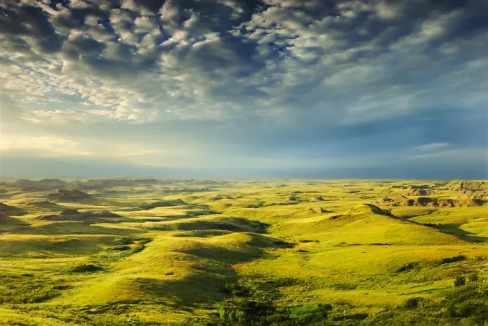 Framed Print : Canada, Saskatchewan, Grasslands National Park. Killdeer Badlands formations. Credit as