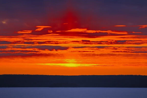 Canada, Saskatchewan, Prince Albert National Park. Sunset over Waskasiuw Lake. Credit as