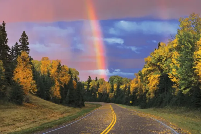 Framed Print : Canada, Saskatchewan, Prince Albert National Park. Rainbow after storm. Credit as