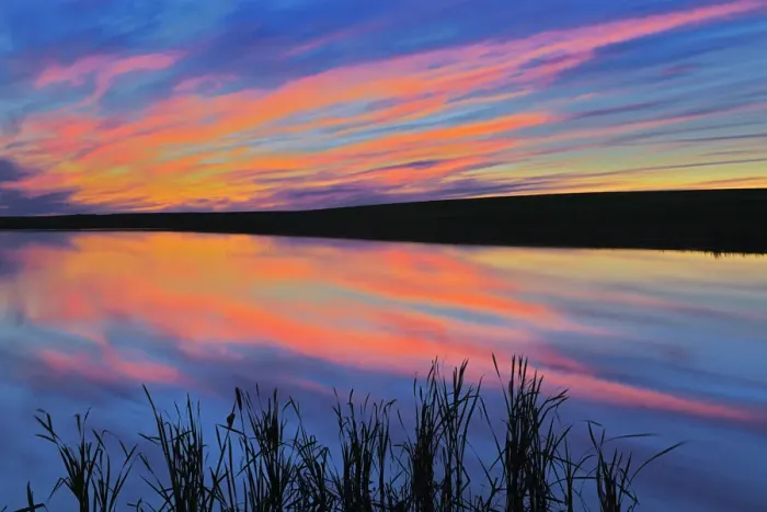 Framed Print : Canada, Saskatchewan, Viscount. Sunset reflected in pond Framed Print : Canada, Saskatchewan, Viscount. Sunset reflected in pond