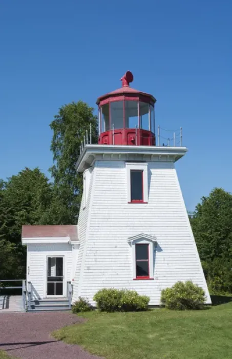 Framed Print : Canada St Martins New Brunswick white tourist lighthouse in small fishing and lobster Framed Print : Canada St Martins New Brunswick white tourist lighthouse in small fishing and lobster