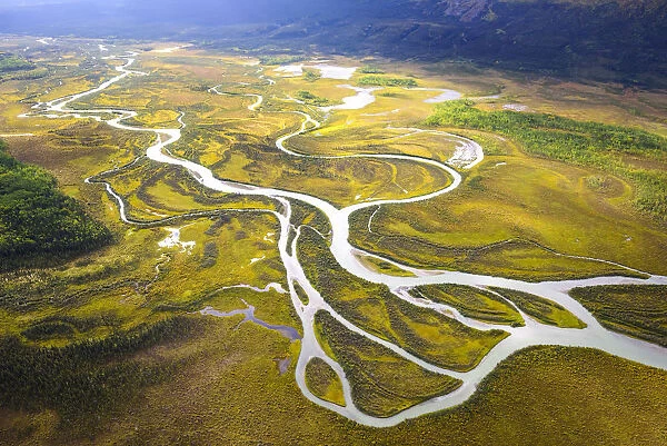 Canada, Yukon, Kluane National Park, aerial of Dezadeash River