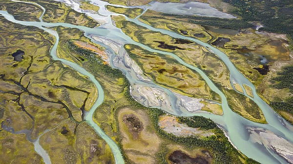 Canada, Yukon, Kluane National Park. Aerial of Dezadeash River
