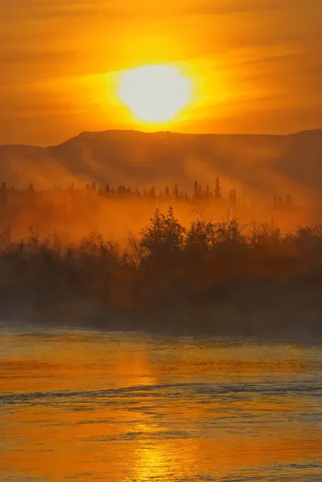 Framed Print : Canada, Yukon, Kluane National Park. Fog on Dezadeash River at sunrise Framed Print : Canada, Yukon, Kluane National Park. Fog on Dezadeash River at sunrise