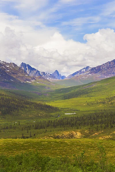 Canada, Yukon Territory. Landscape of Tombstone Range and North Klondike River. Credit as