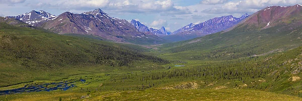Canada, Yukon Territory. Panorama of Tombstone Range and North Klondike River. Credit as