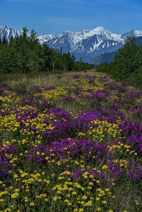 Framed Print : Canada, Yukon. Wildflowers and mountains of Kluane National Park along Alaska Highway Framed Print : Canada, Yukon. Wildflowers and mountains of Kluane National Park along Alaska Highway