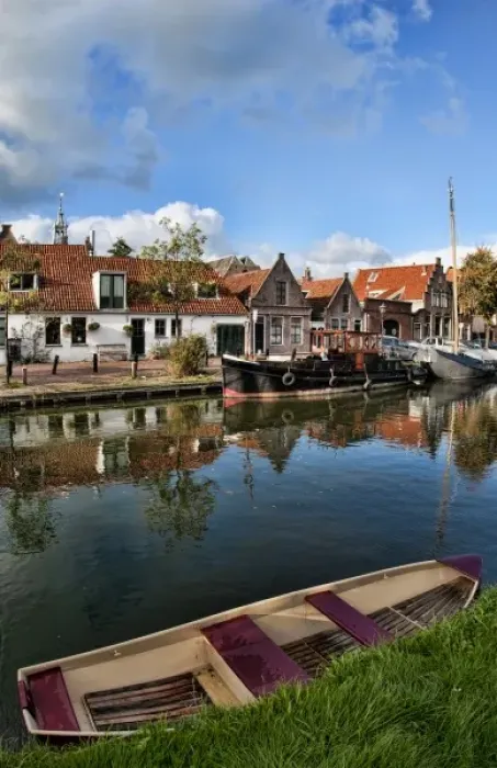 Framed Print : Canal with boats in small town of Edam, the Netherlands Framed Print : Canal with boats in small town of Edam, the Netherlands