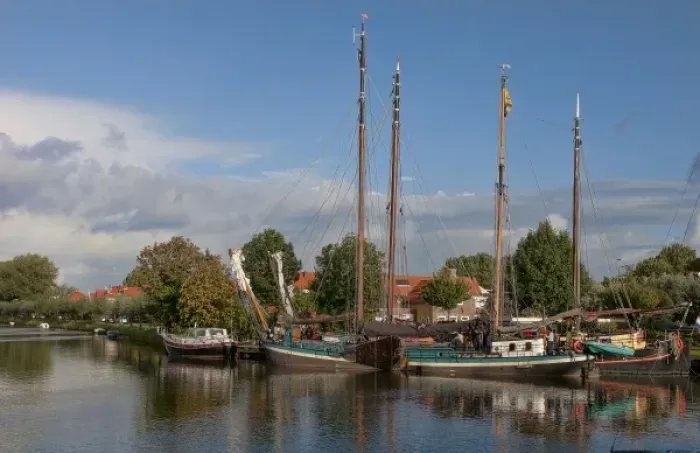 Framed Print : Canal with boats in small town of Edam, the Netherlands Framed Print : Canal with boats in small town of Edam, the Netherlands