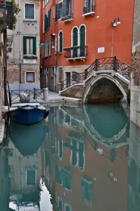 Framed Print : Canal, bridge, boat Venice Italy