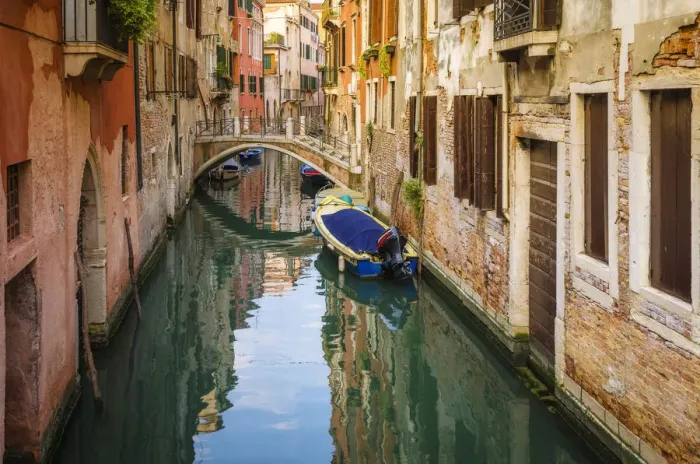 Framed Print : Canal and houses, Venice, Veneto, Italy