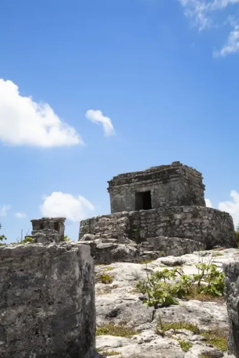 Framed Print : Cancun, Quintana Roo, Mexico - Low angle view of an ancient stone structure on the top of a hill