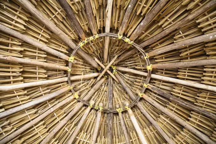 Framed Print : Cancun, Quintana Roo, Mexico - Radial pattern woven with natural fibers. Horizontal shot